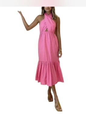 Pink Halter Midi Dress
